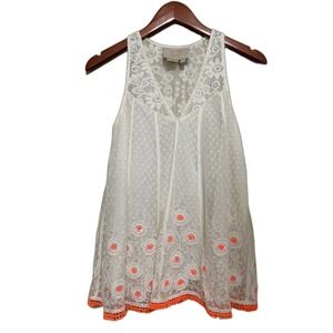 Vanessa Virginia Lace Tunic Top Womens 2 Cream Neon Orange Sequin Anthropologie